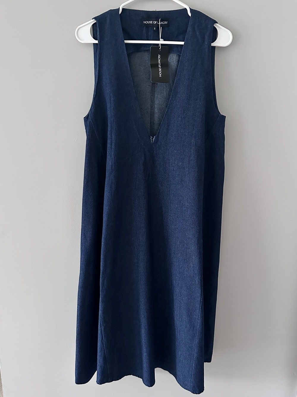 Deep Navy V-Neck Denim Midi Dress